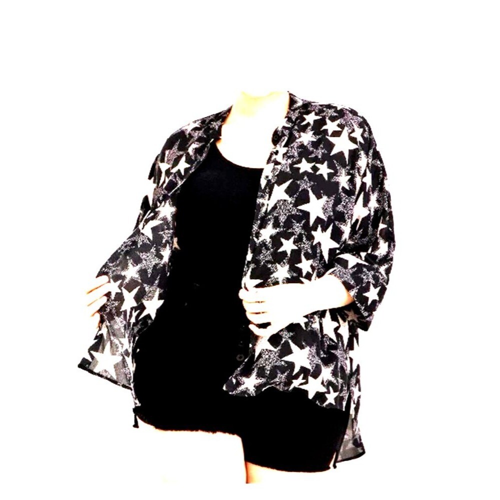 TORRID Dotted Stars Chiffon Blouse Kimono Size 0 L Semi Sheer Black White
